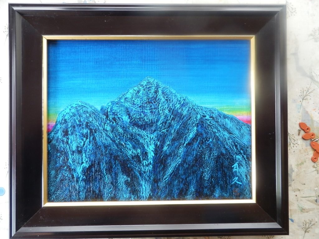 水彩画・甲斐駒ヶ岳を望むススキ野原・原画