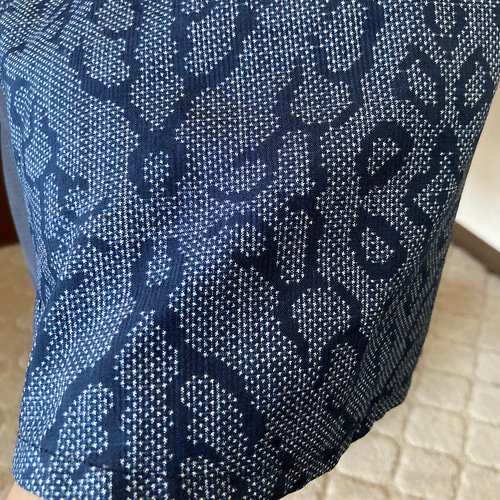 着物リメイク◇大島紬のフレンチスリーブ切り替えAラインワンピース