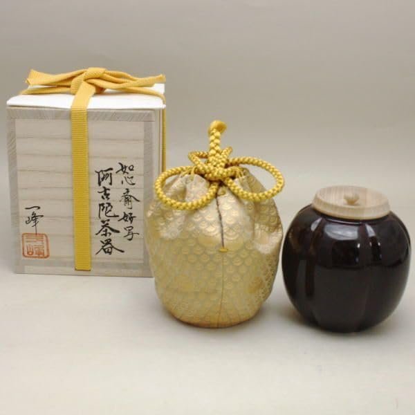 Amazon.co.jp: 茶道具棗なつめ茶入お濃茶器阿古陀茶器仕服如心玉金襴如