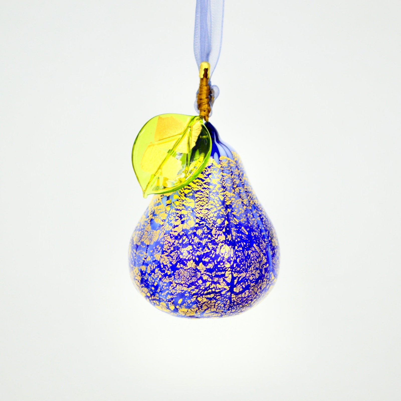 Murano Glass Hand Blown Macchia Pear with Gold Foil, Made In Italy