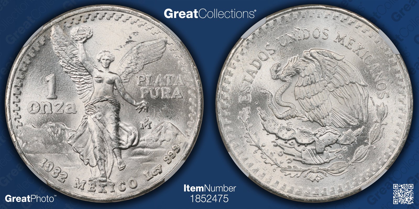 Mexico 1982-Mo Silver Onza Libertad Doubled Die Reverse #1 KM-489